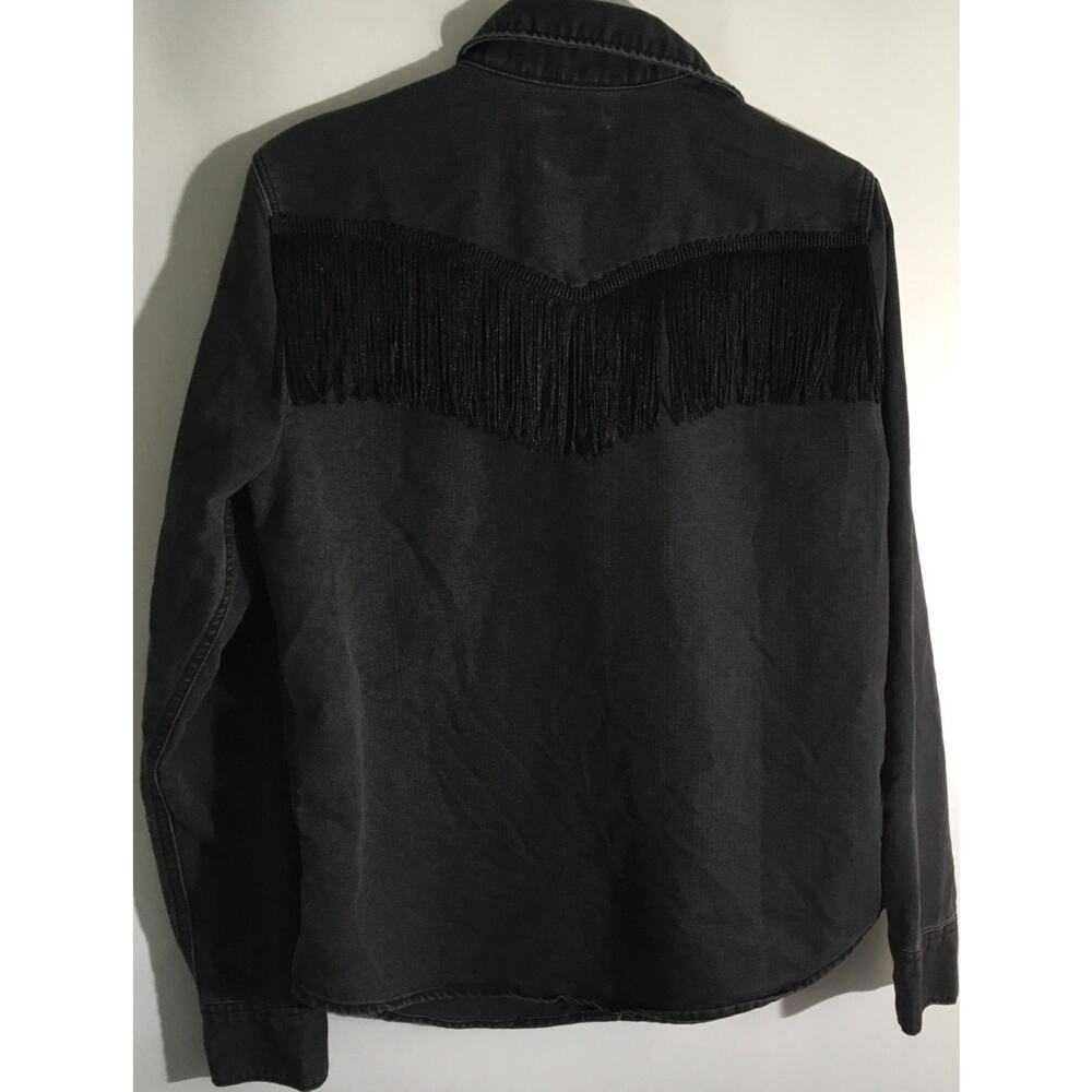 Levi's Ultimate Women's Size Medium Black Western Fringe Denim Long Sleeve Top - Picture 4 of 6